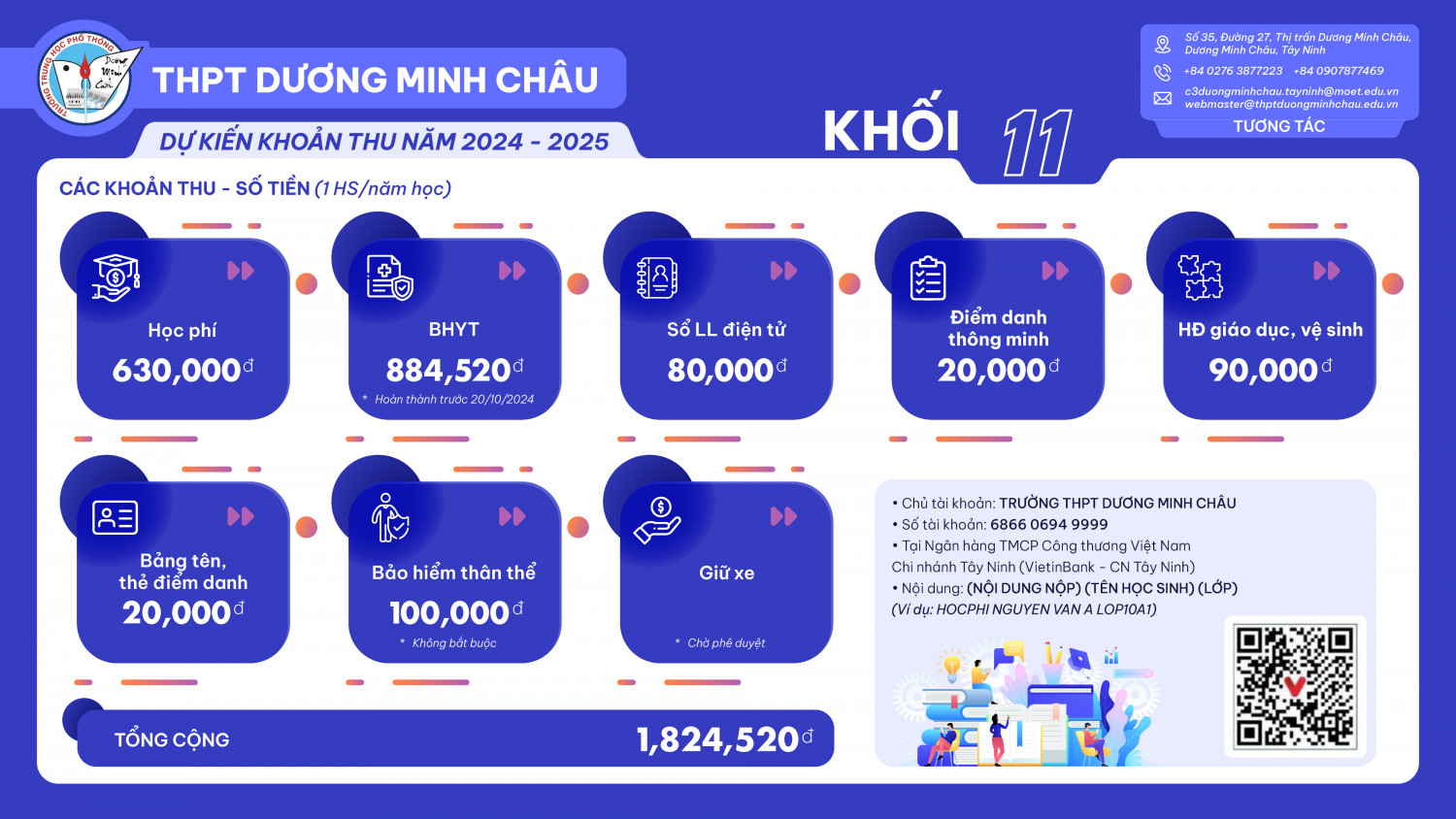 Các khoản thu trong năm học 2024-2025 đối với K11